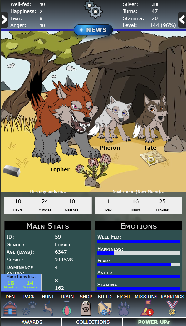 Wolf Pack mobile screenshot — create your wolf and pack
